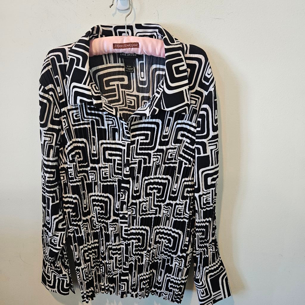 Women's Lane Bryant Abstract Accordian Pleated Blouse, Size 18/20, Black & White